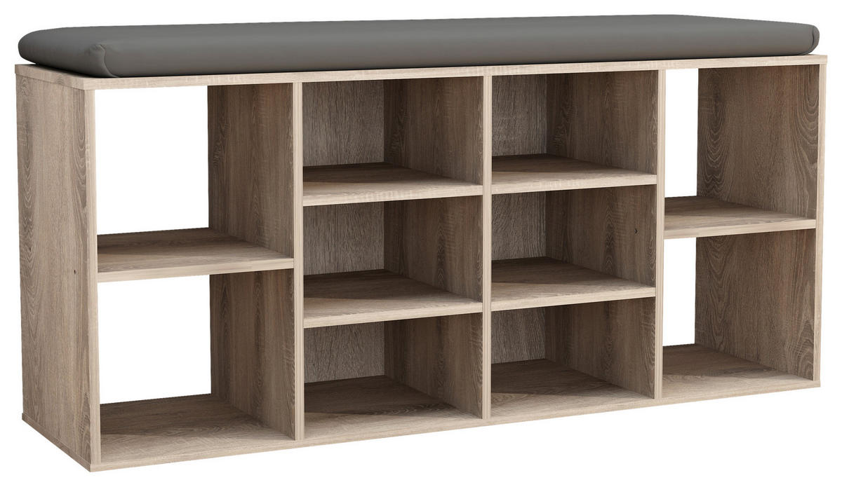 SKOBÄNK 104/50/30 cm  - Sonoma ek/antracit, Design, trämaterial/plast (104/50/30cm) - MID.YOU