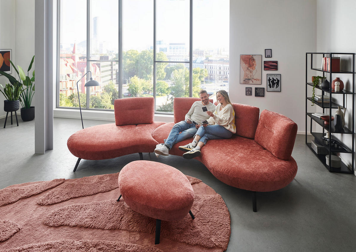 BIGSOFA Flachgewebe Rot  - Rot/Schwarz, Design, Textil/Metall (456/93/138cm) - Moderano