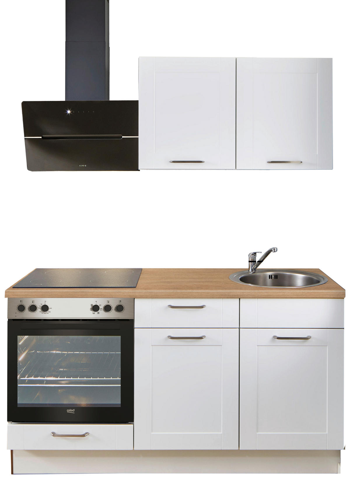 KÜCHENLEERBLOCK 160 cm   in Weiß, Eichefarben  - Edelstahlfarben/Eichefarben, Design, Holzwerkstoff/Metall (160cm) - Pino