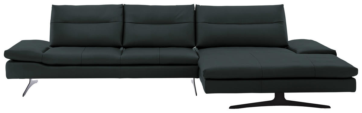 ECKSOFA in Echtleder Waldgrün  - Waldgrün/Schwarz, Modern, Leder/Metall (342/158cm) - Chilliano