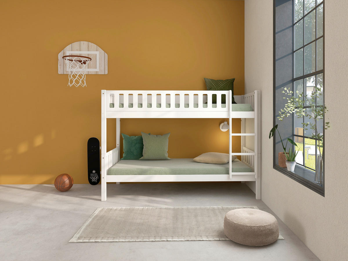 ETAGENBETT 90/200 cm,  in Absturzsicherung, Leiter, Lattenrost, Rollroste  - Weiß, MODERN, Holz (90/200cm) - Chameo