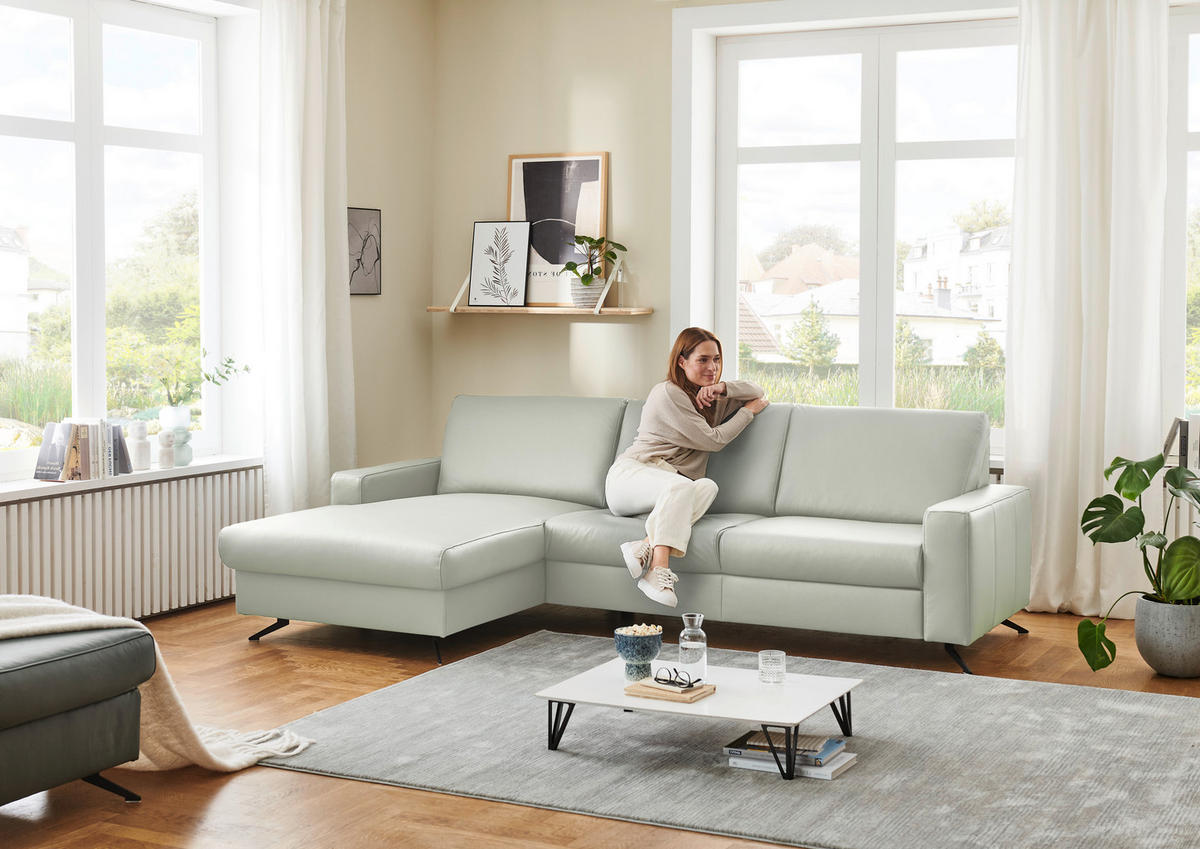 ECKSOFA in Echtleder Silberfarben  - Silberfarben/Schwarz, Design, Leder/Metall (165/267cm) - Beldomo Premium