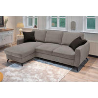 ECKSCHLAFSOFA JEFFREY Mikrovelours Taupe  inkl. Zierkissen, Rückenkissen, Stauraum  - Taupe/Schwarz, KONVENTIONELL, Textil/Metall (230/150cm) - Livetastic