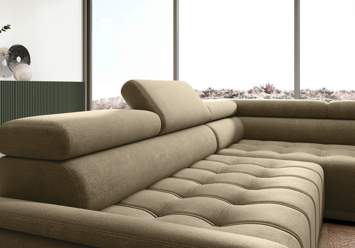 HÖRNSOFFA i chenille, vävt tyg taupe  - svart/taupe, Modern, textil/plast (283/106cm) - MID.YOU