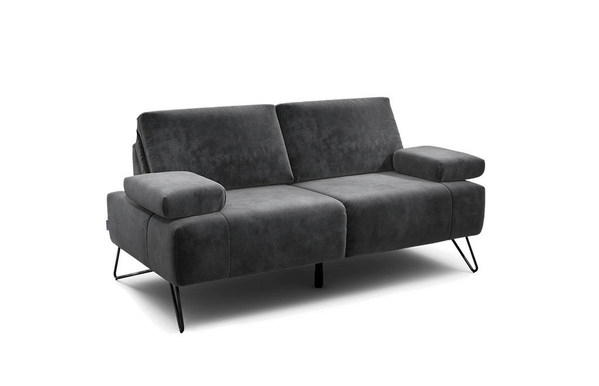 2-SITZER-SOFA Samt Anthrazit  - Anthrazit/Schwarz, Design, Textil/Metall (164-194/85/86-94cm) - SENSOO