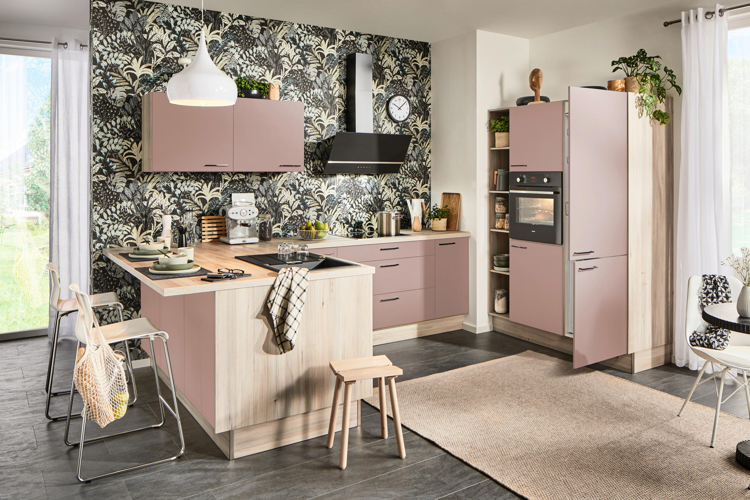 ECKKÜCHE  in Rosa  - Schwarz/Rosa, Design, Holzwerkstoff/Metall (192/280/150cm) - Xora