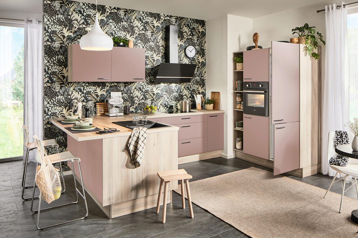 ECKKÜCHE  in Rosa  - Schwarz/Rosa, Design, Holzwerkstoff/Metall (192/280/150cm) - Xora