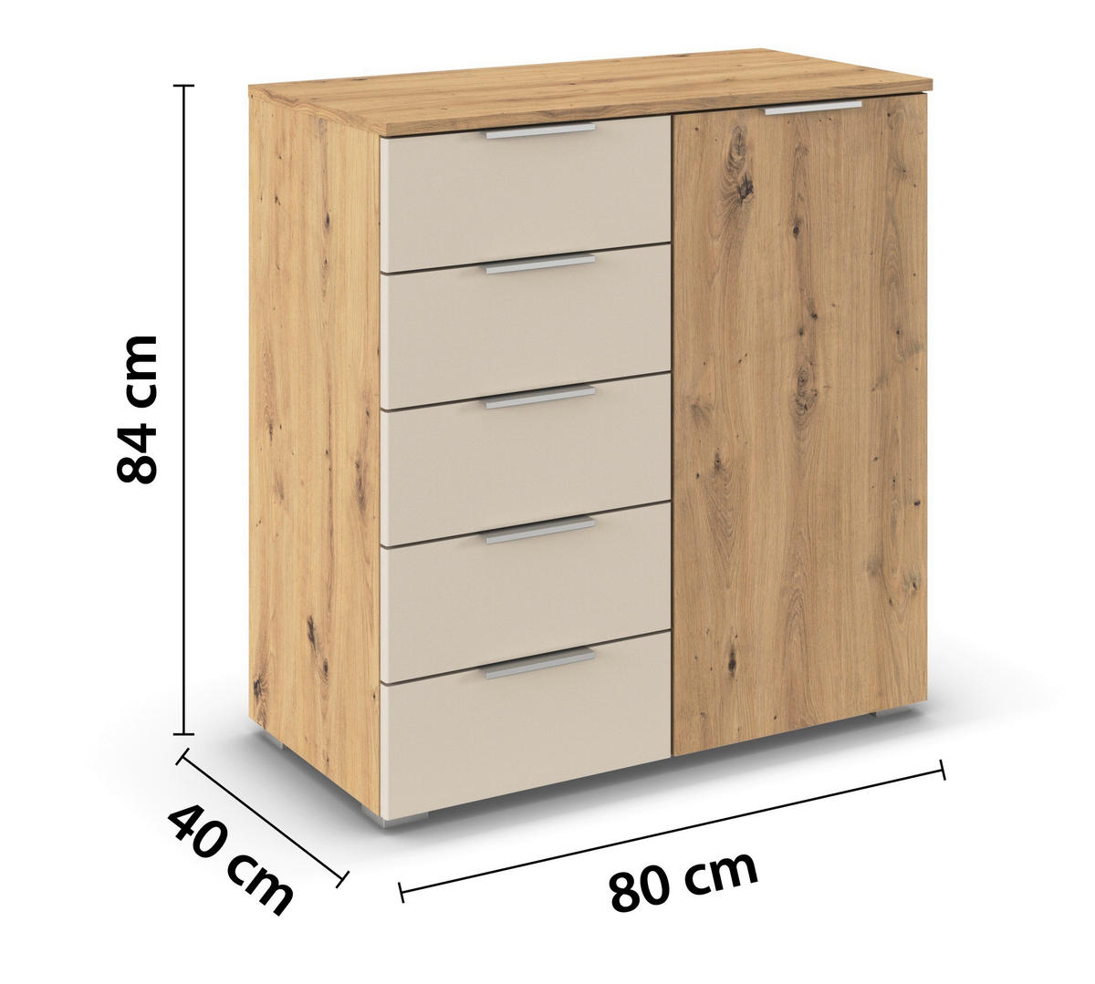 KOMMODE 80/84/40 cm  in Champagner, Eiche Artisan  - Champagner/Silberfarben, Modern, Holzwerkstoff/Metall (80/84/40cm) - Boxxx