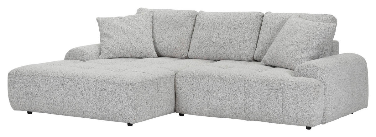 Ecksofa mit Funktion Greige Flachgewebe Zierkissen, Rückenkissen, Bettkasten, Schlaffunktion, Rücken echt, Liegefläche im Originalstoff  - Greige/Schwarz, KONVENTIONELL, Kunststoff/Textil (190/277cm) - Carryhome