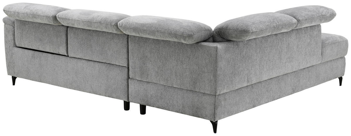 ECKSOFA Grau Chenille Relaxfunktion, Kopfteilverstellung, Stauraum  - Schwarz/Grau, Design, Textil/Metall (220/266cm) - Xora