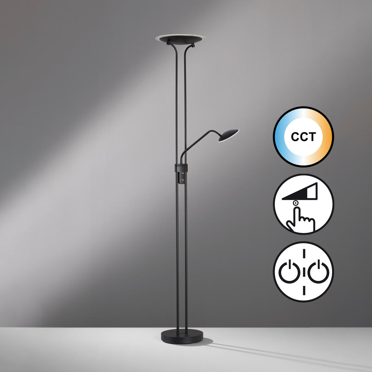 LED-STEHLEUCHTE 35/180 cm    - Schwarz, KONVENTIONELL, Glas/Metall (35/180cm) - Fischer & Honsel