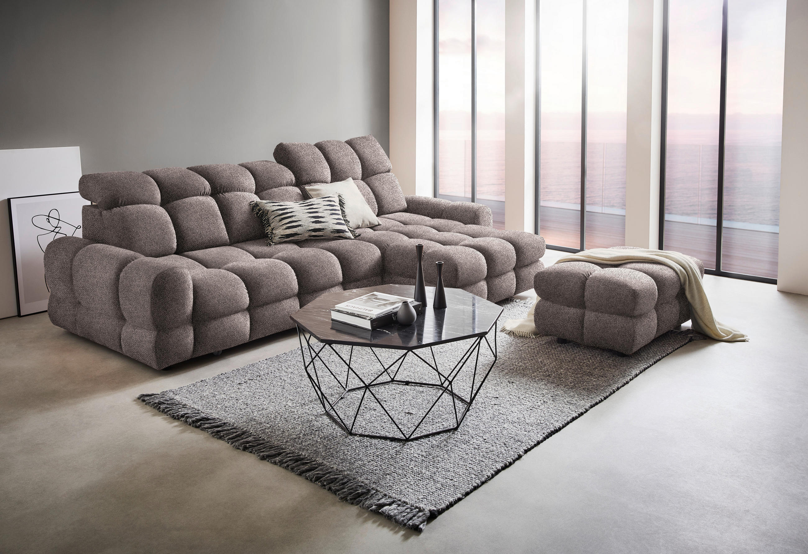 HÖRNSOFFA i velour gråbrun  - gråbrun/svart, Design, textil/plast (283/178cm) - Welnova