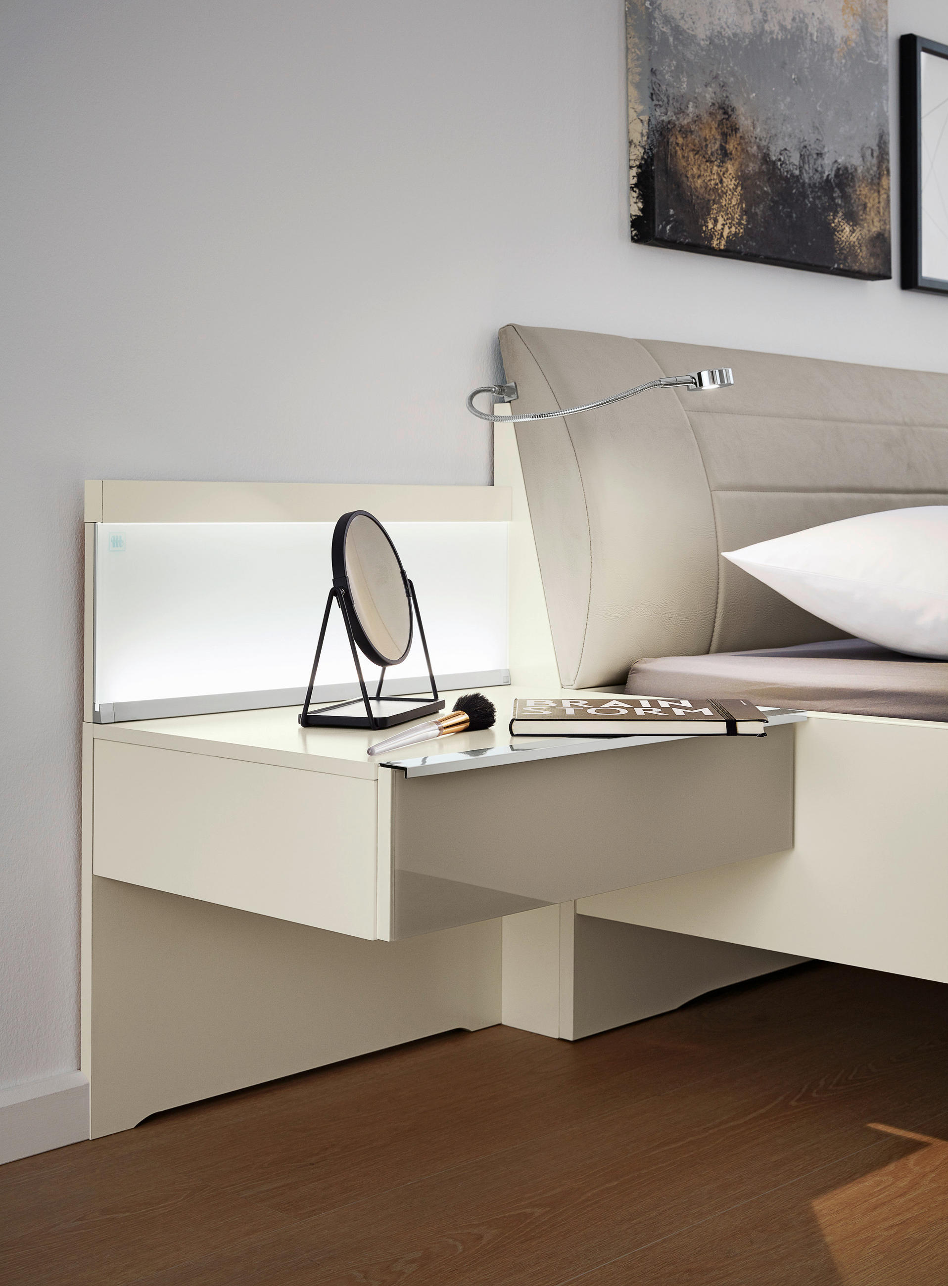 SCHLAFZIMMER Grau, Weiß  - Weiß/Grau, Design, Glas/Holzwerkstoff (180/200cm) - Musterring
