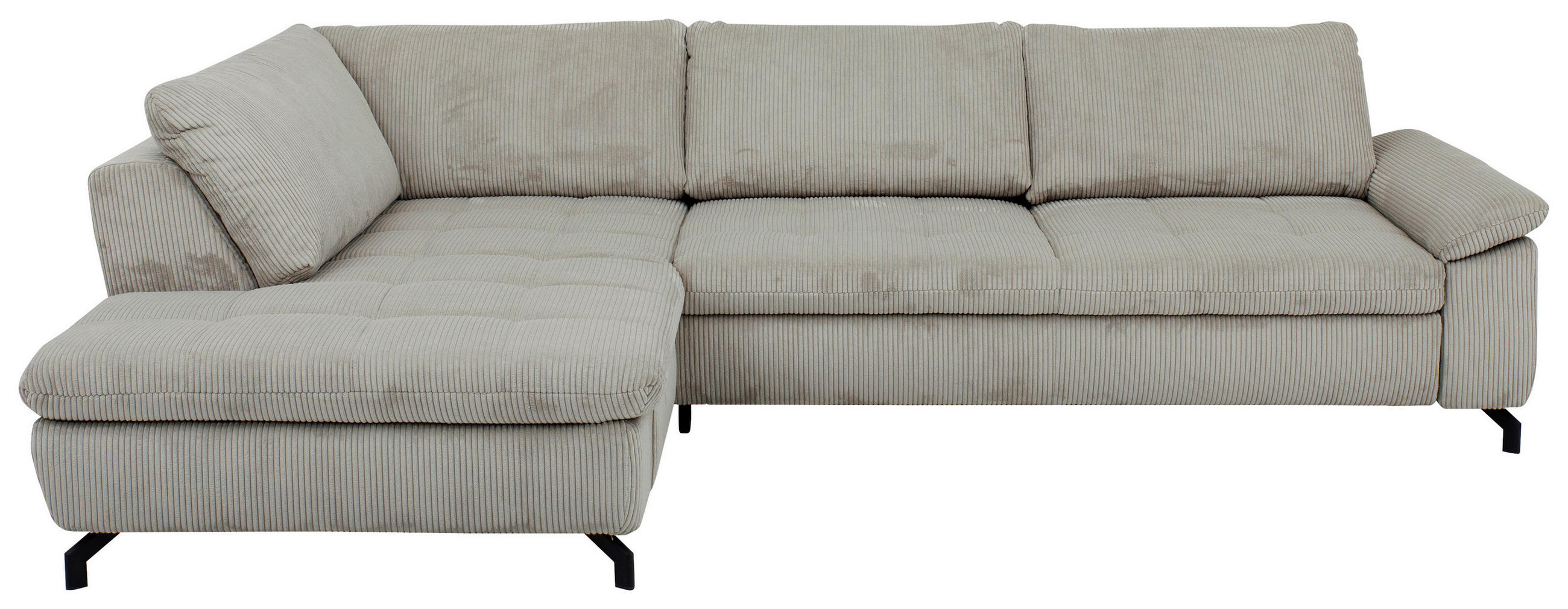 ECKSOFA in Velours, Cord Hellgrün  - Schwarz/Hellgrün, Design, Textil/Metall (197/291cm) - Beldomo Style