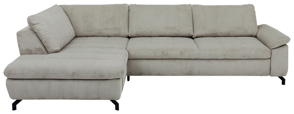 ECKSOFA in Velours, Cord Hellgrün  - Schwarz/Hellgrün, Design, Textil/Metall (197/291cm) - Beldomo Style