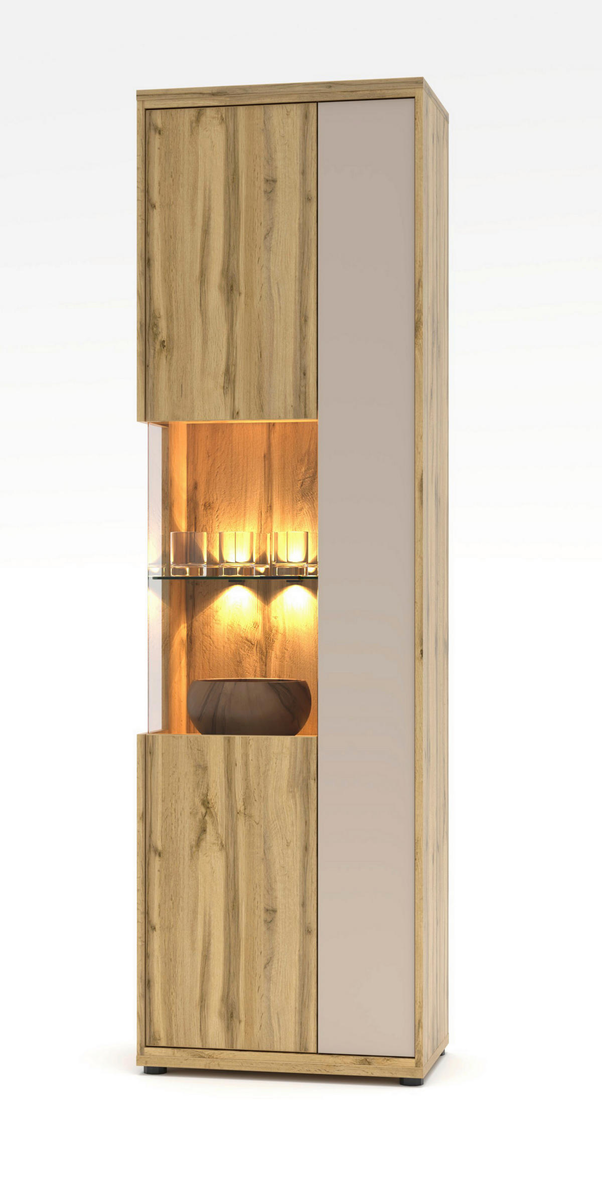 VITRINE in Eichefarben, Kaschmir  - Kaschmir/Eichefarben, Design, Glas/Holzwerkstoff (60/205/40cm) - Livetastic