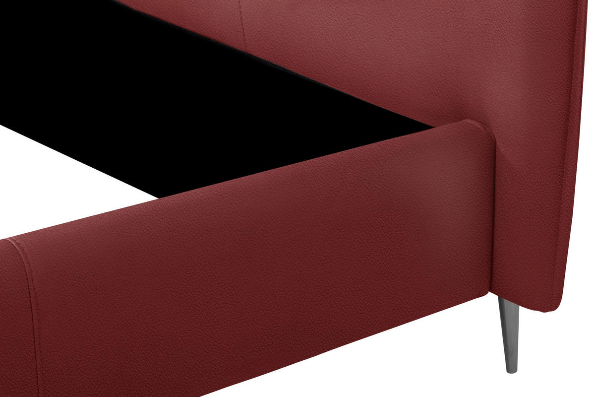 POLSTERBETT 180/200 cm,  in Rot, gepolstertes Kopfteil,  - Rot/Schwarzchrom, KONVENTIONELL, Leder/Metall (180/200cm) - Esposa