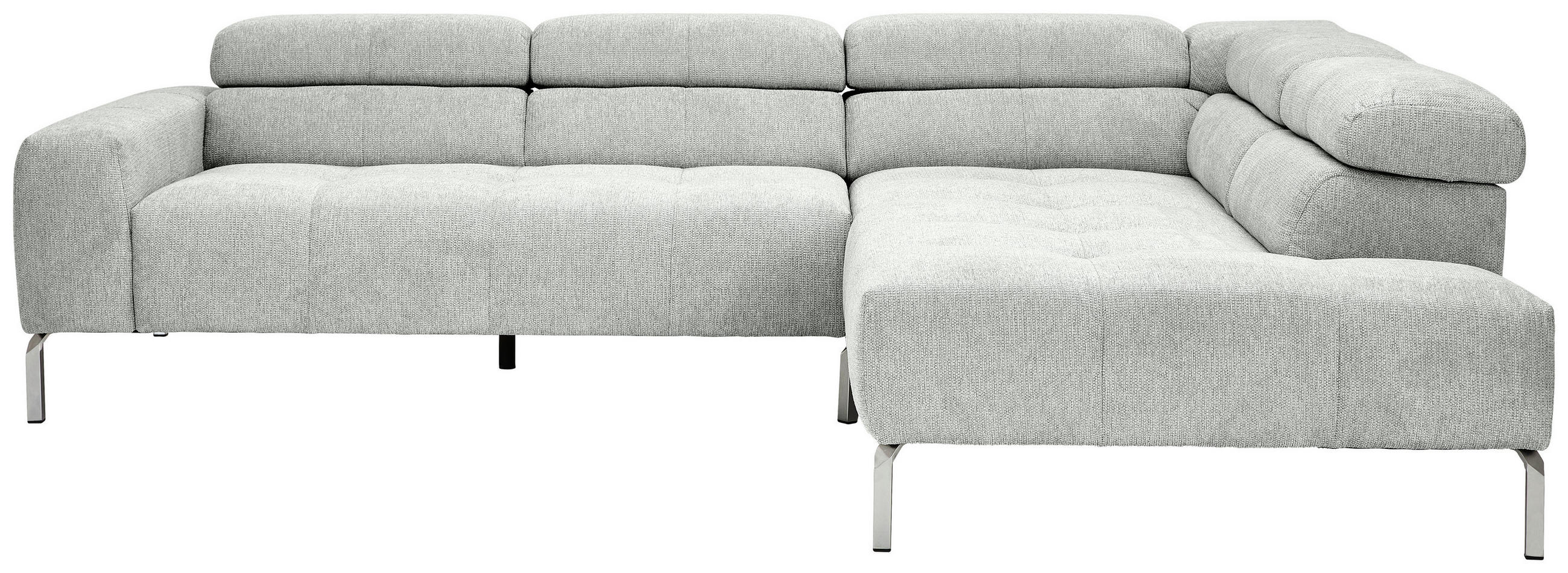 ECKSOFA Hellgrau Flachgewebe  - Chromfarben/Hellgrau, KONVENTIONELL, Textil/Metall (282/224cm) - Hom`in