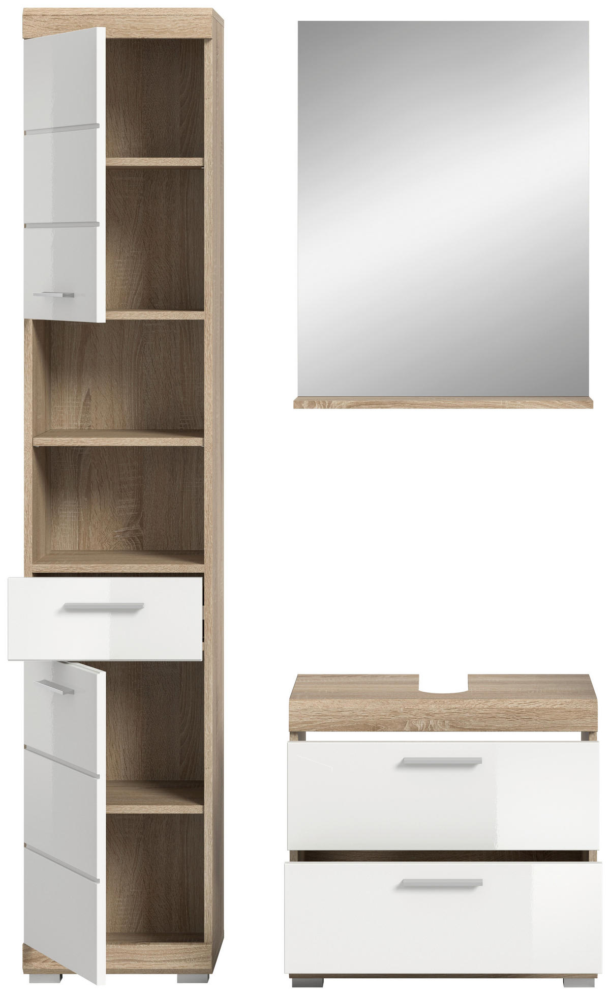 BADEZIMMER 3-teilig  in 97 cm  - Weiß Hochglanz/Silberfarben, MODERN, Glas/Holzwerkstoff (97cm) - MID.YOU