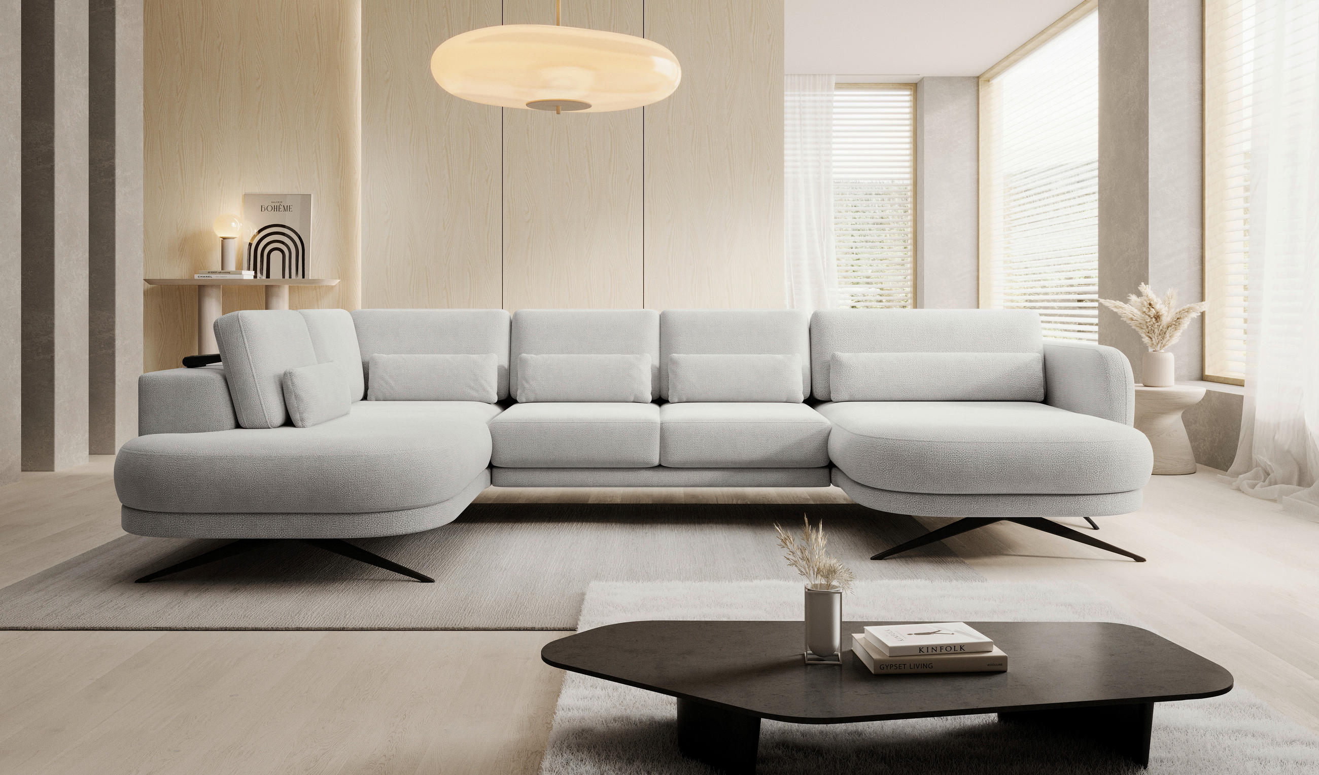 SOFFA i vävt tyg cremefärgad  - svart/cremefärgad, Design, metall/textil (111/346/104cm) - Stylife