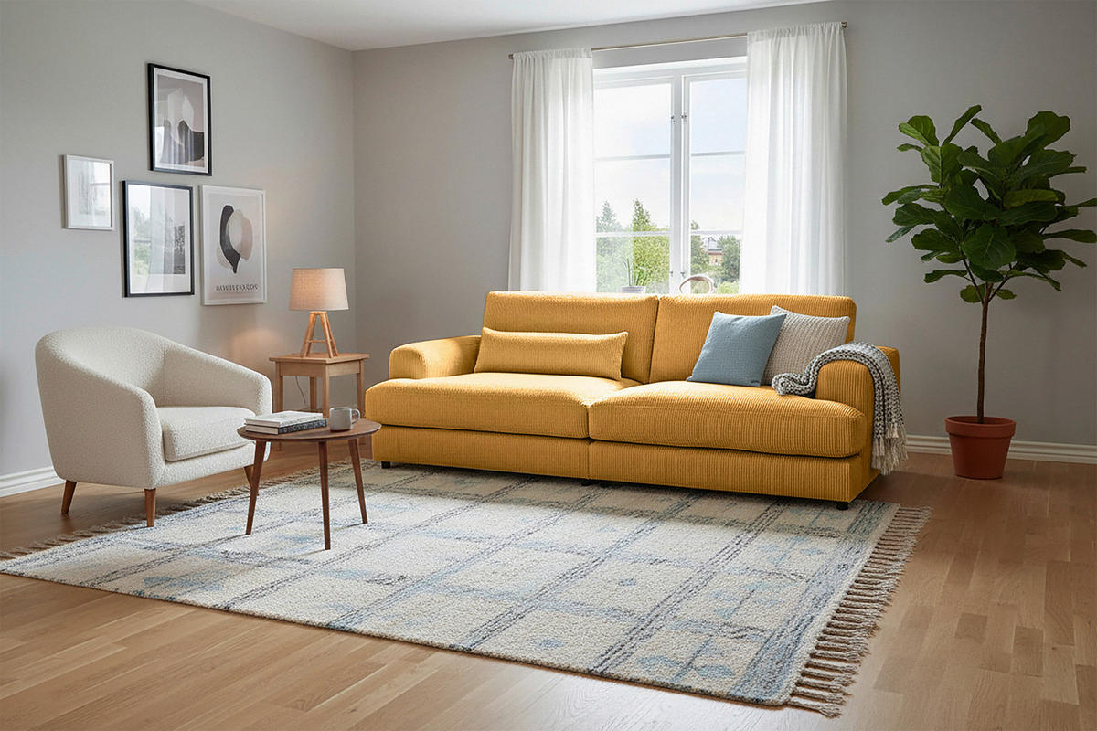 MEGASOFA Cord Senfgelb  - Senfgelb/Schwarz, MODERN, Kunststoff/Textil (260/85/112cm) - Lomoco