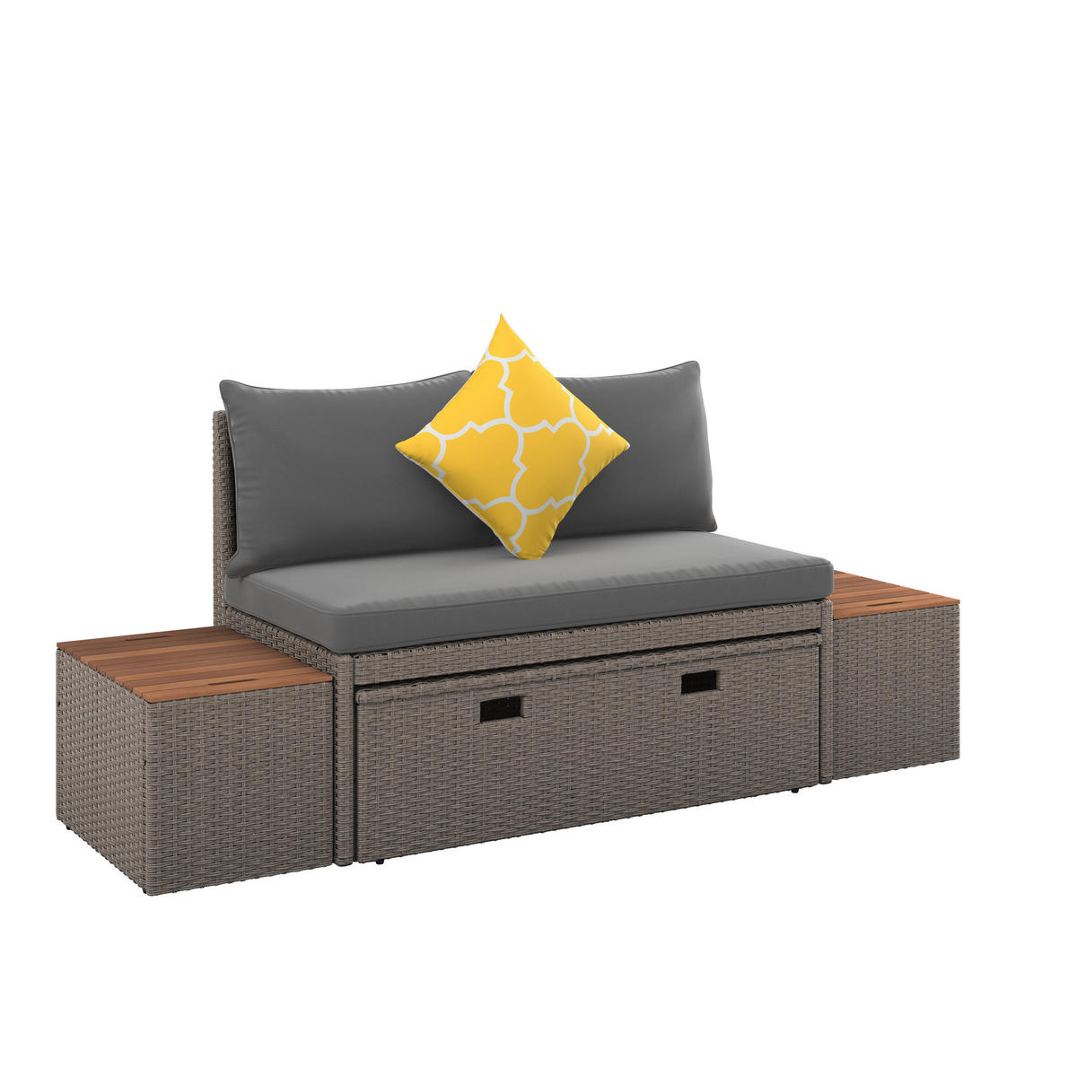 TERASOVÁ SEDACÍ SOUPRAVA dřevo, kov, plast, textil - šedá/hnědá, Moderní, kov/dřevo (113/72/62,5cm) - Ambia Garden