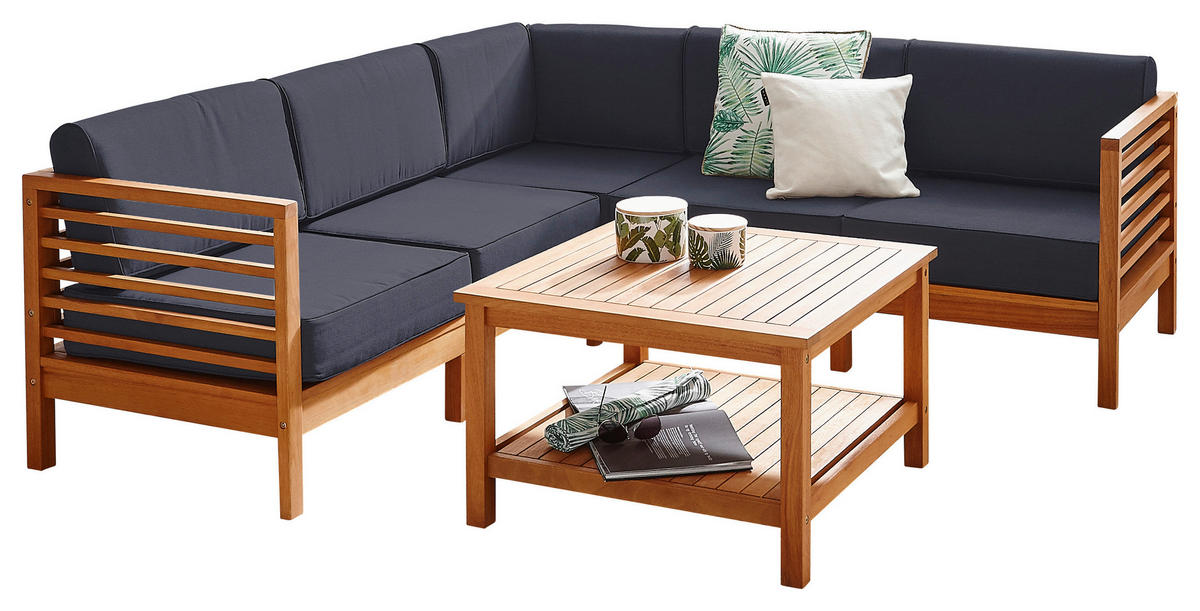 TERASOVÁ SEDACÍ SOUPRAVA, dřevo, textil - přírodní barvy/antracitová, Konvenční, dřevo/textil (204/204cm) - Ambia Garden