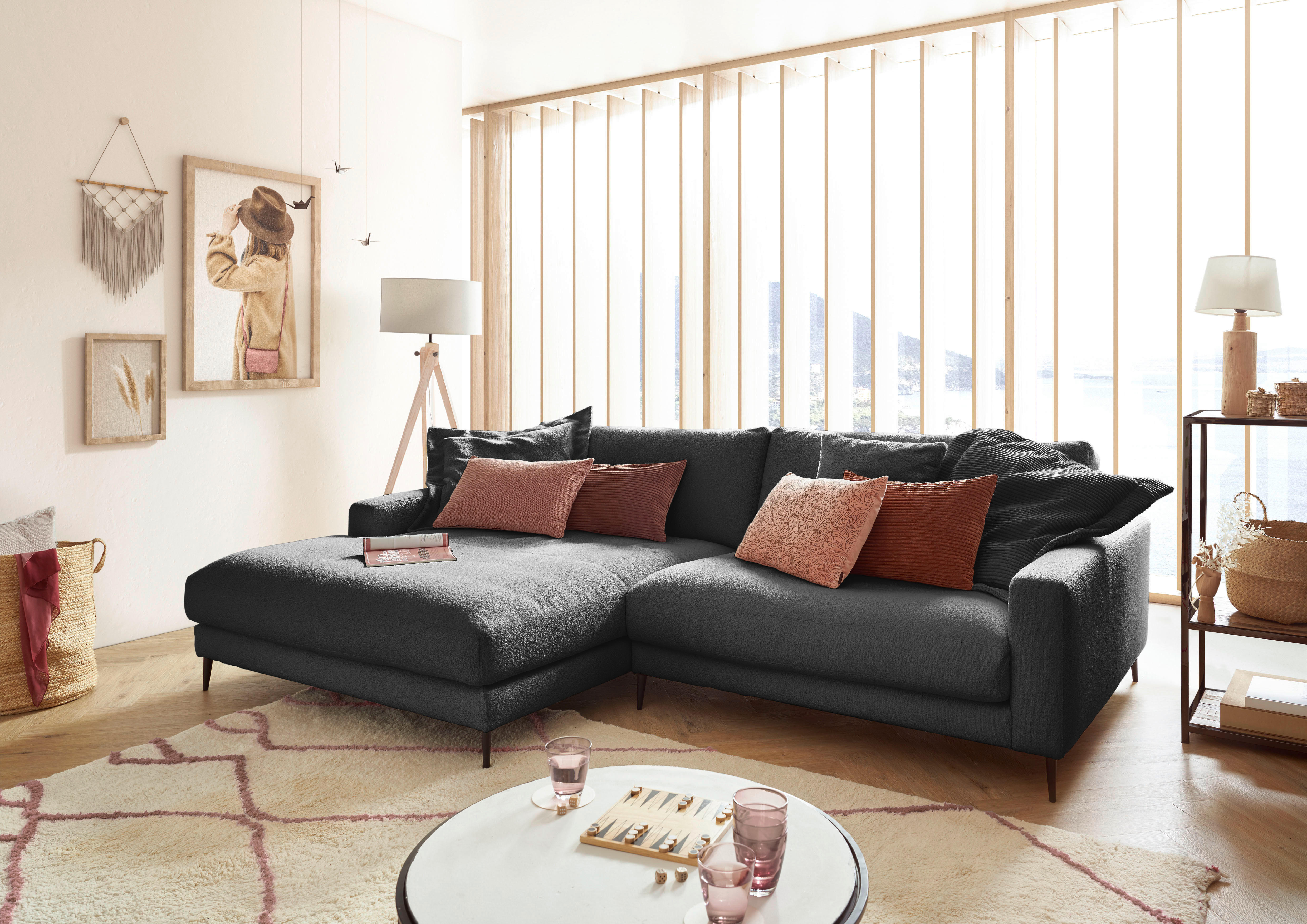 ECKSOFA Anthrazit Flachgewebe  - Anthrazit/Schwarz, Design, Textil/Metall (190/272cm) - Pure Home Lifestyle