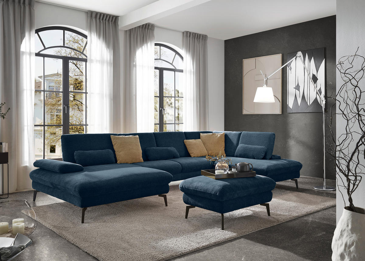 WOHNLANDSCHAFT in Webstoff Blau  - Blau/Schwarz, Design, Textil/Metall (157/354/208cm) - Dieter Knoll