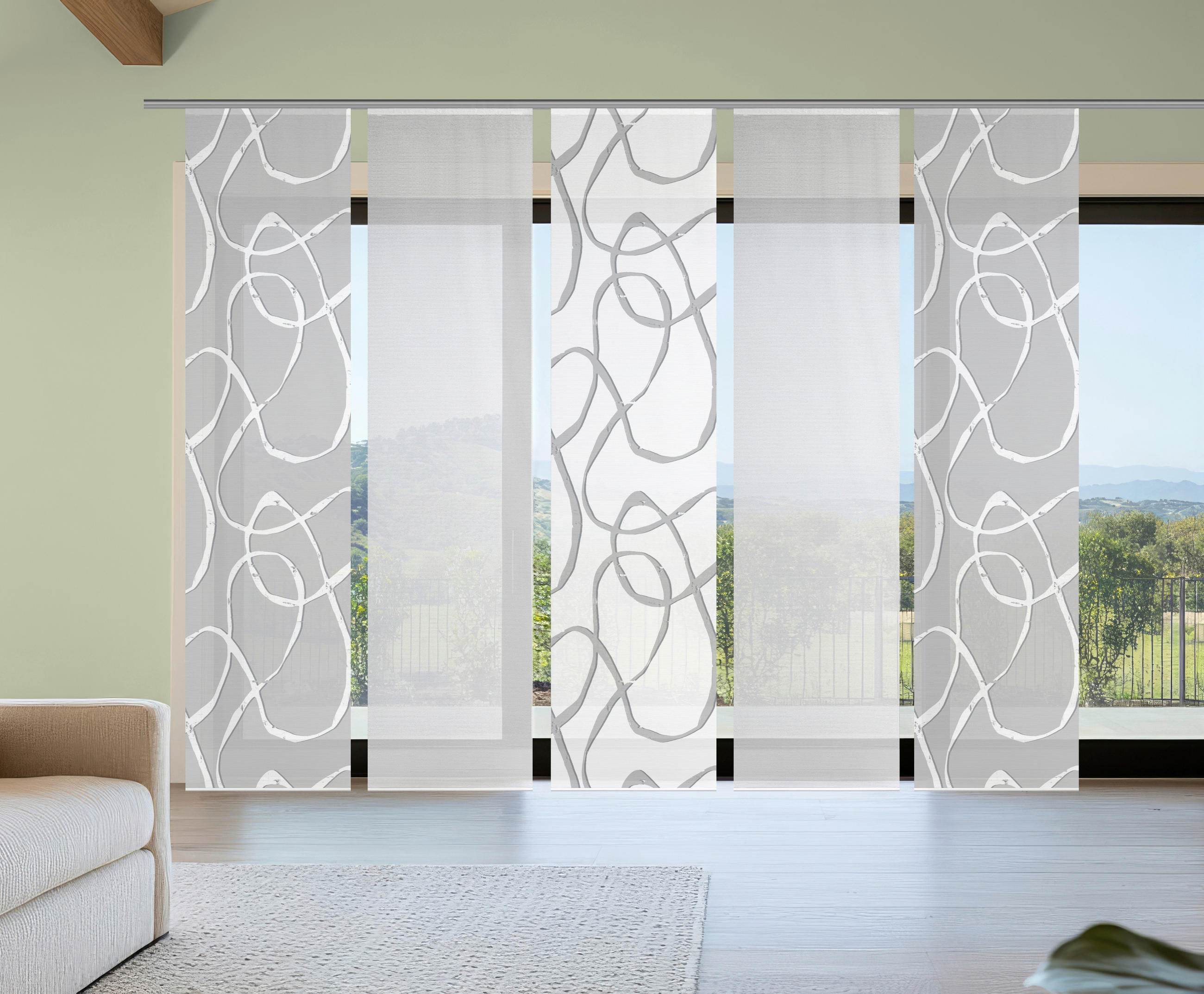 FLÄCHENVORHANG  5 Stück  blickdicht  60/260 cm   - Grau Hochglanz/Weiß, KONVENTIONELL, Textil (60/260cm)