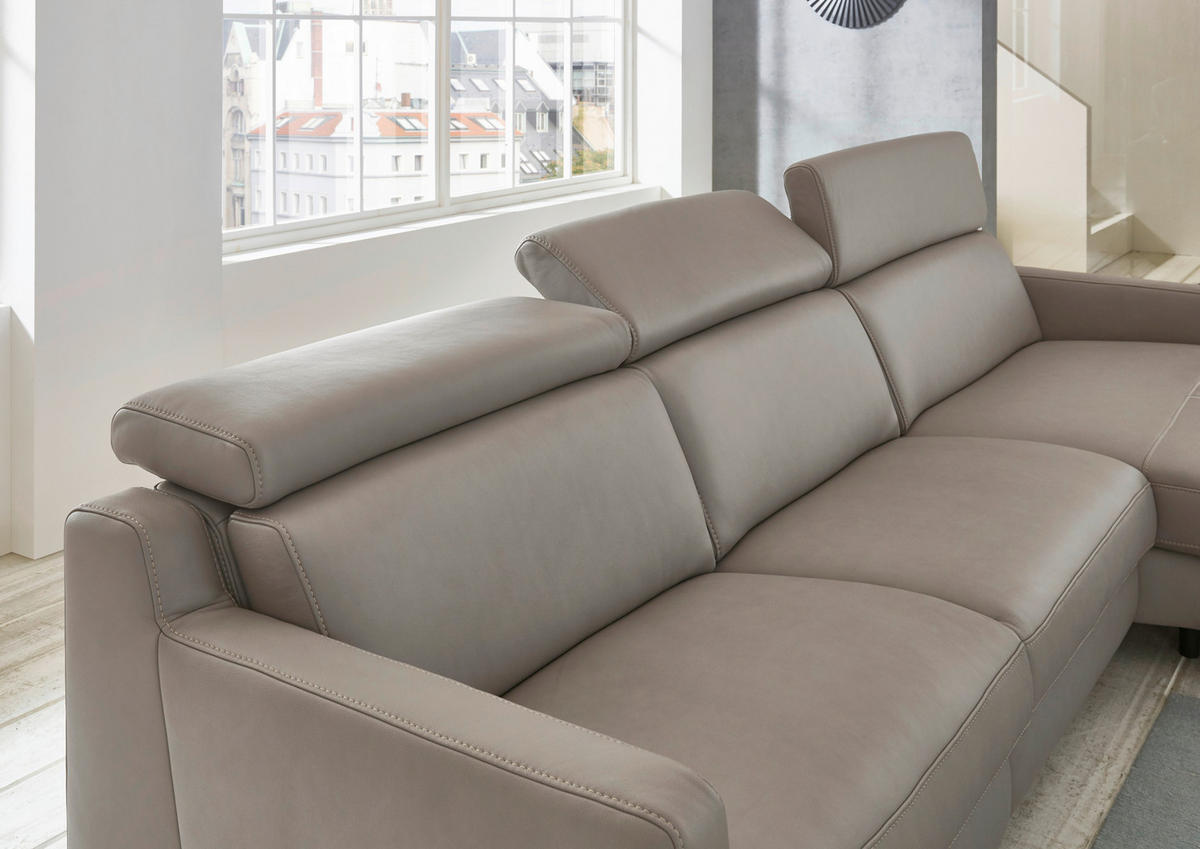 ECKSOFA  in Echtleder Grau  291/176 cm  - Chromfarben/Grau, Design, Leder/Metall (291/176cm) - Valdera