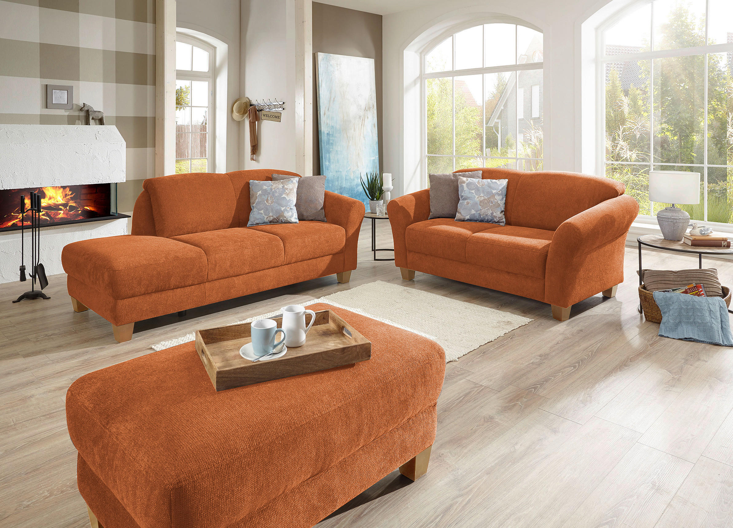 2-SITZER-SOFA Flachgewebe Terracotta  - Terracotta/Naturfarben, KONVENTIONELL, Holz/Textil (163/84/89cm) - Sit & More