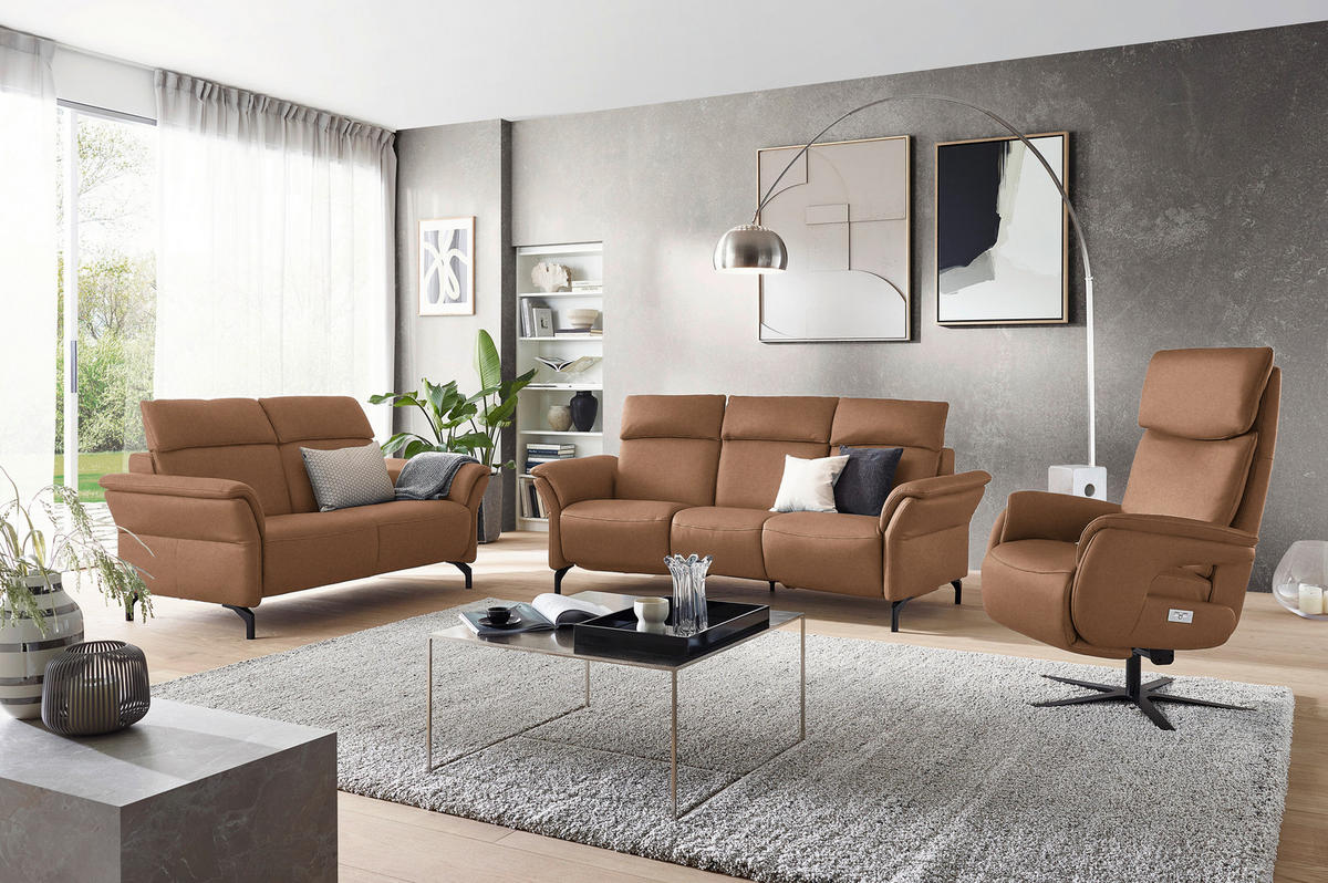 TRAPEZSOFA in Mikrofaser Hellbraun  - Hellbraun/Schwarz, Konventionell, Textil/Metall (221/103/95cm) - Dieter Knoll
