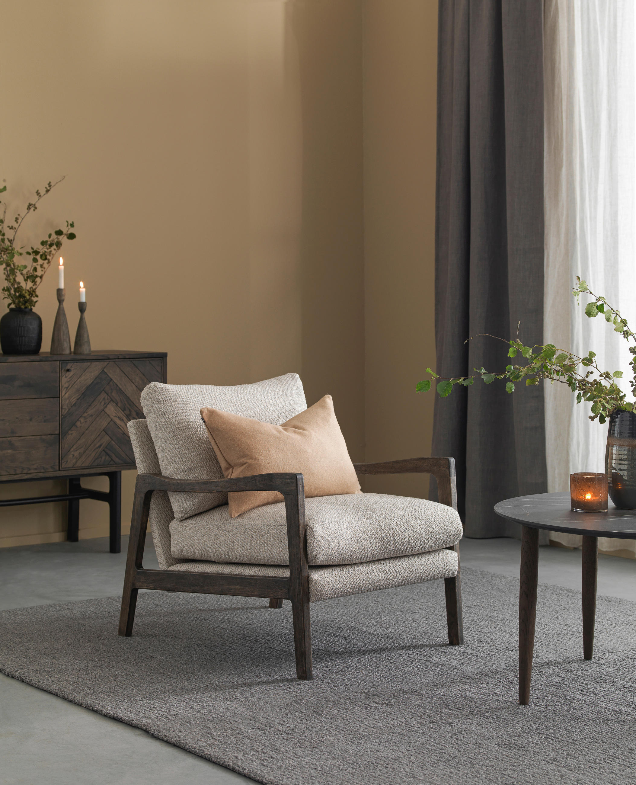 SESSEL Teddystoff Eichefarben, Beige    - Eichefarben/Beige, Design, Holz/Textil (75/83/86cm)