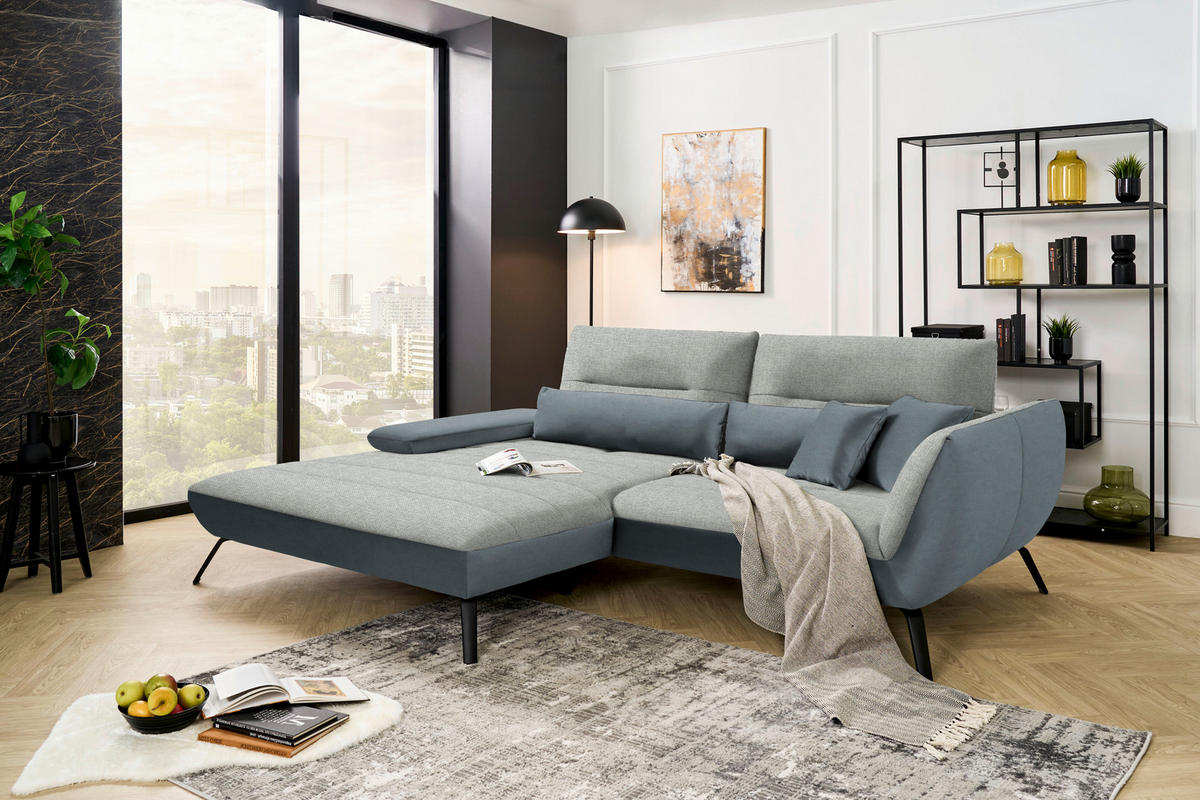 ECKSOFA in Webstoff Hellgrau  - Hellgrau/Schwarz, Konventionell, Textil/Metall (191/273cm) - Carryhome