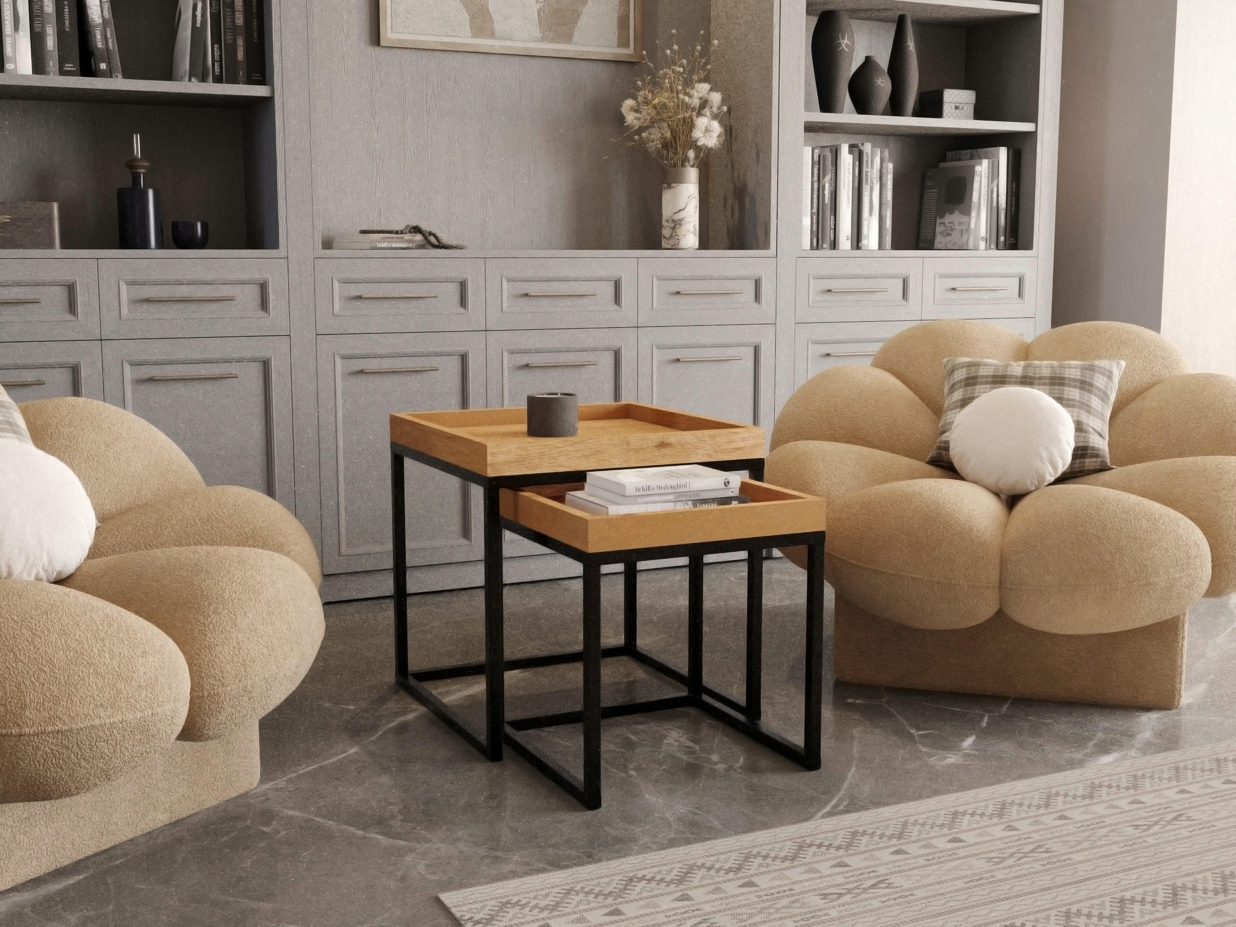 COUCHTISCHSET Wildeiche 50/50/48 cm quadratisch Schwarz, Wildeiche  - Wildeiche/Schwarz, Trend, Holz/Metall (50/50/48cm) - Boxxx