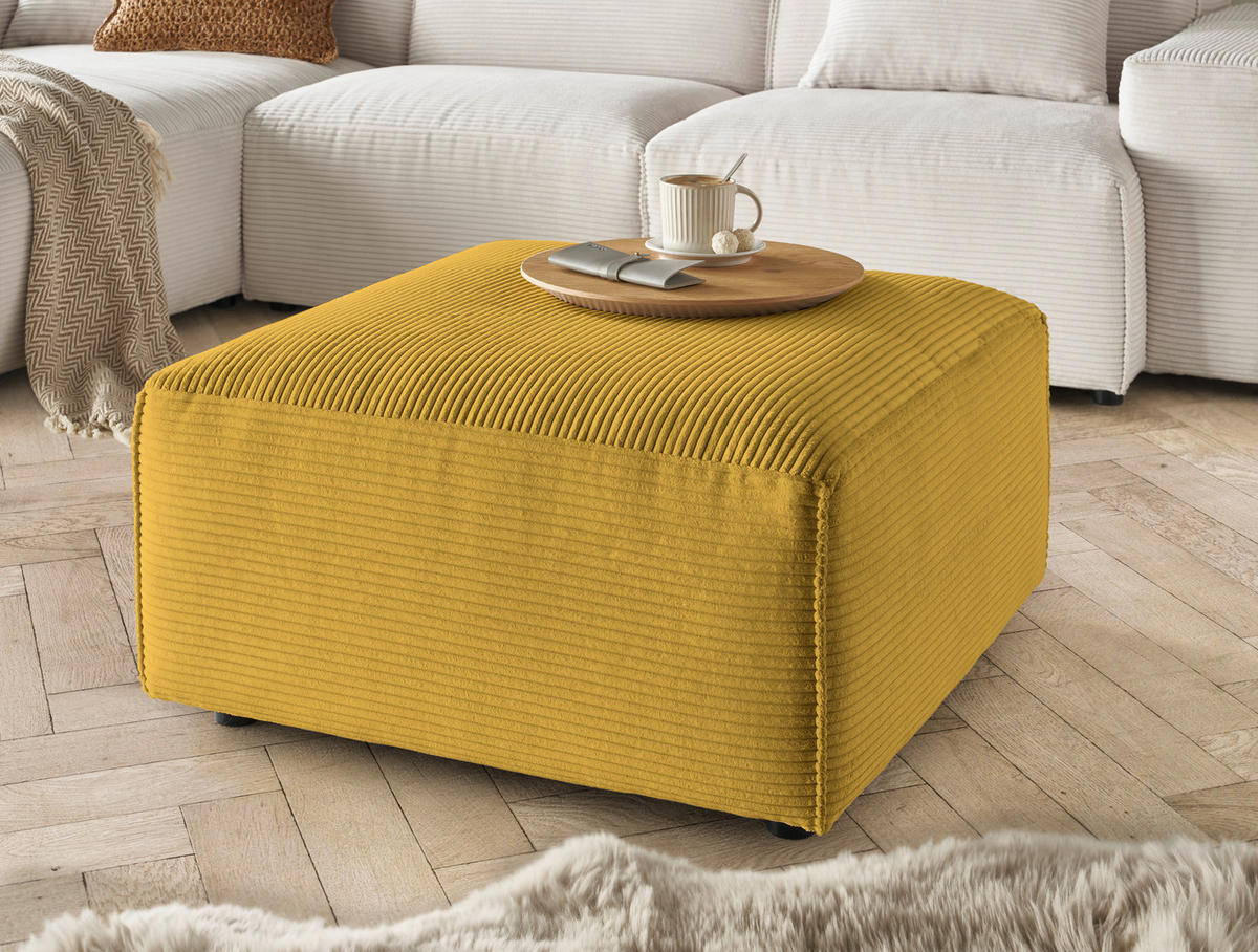 HOCKER Cord Gelb  - Gelb/Schwarz, Design, Kunststoff/Textil (80/42/80cm) - Pure Home Lifestyle