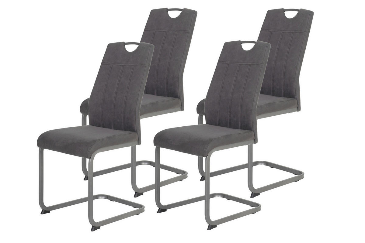 SCHWINGSTUHL-SET 4 Stück  in Stahl Mikrofaser  - Anthrazit/Grau, MODERN, Textil/Metall (44/61/98cm) - MID.YOU