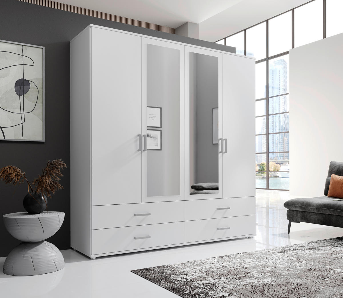 KLEIDERSCHRANK  in Weiß  - Alufarben/Weiß, KONVENTIONELL, Glas/Holzwerkstoff (180/190/51cm) - Carryhome