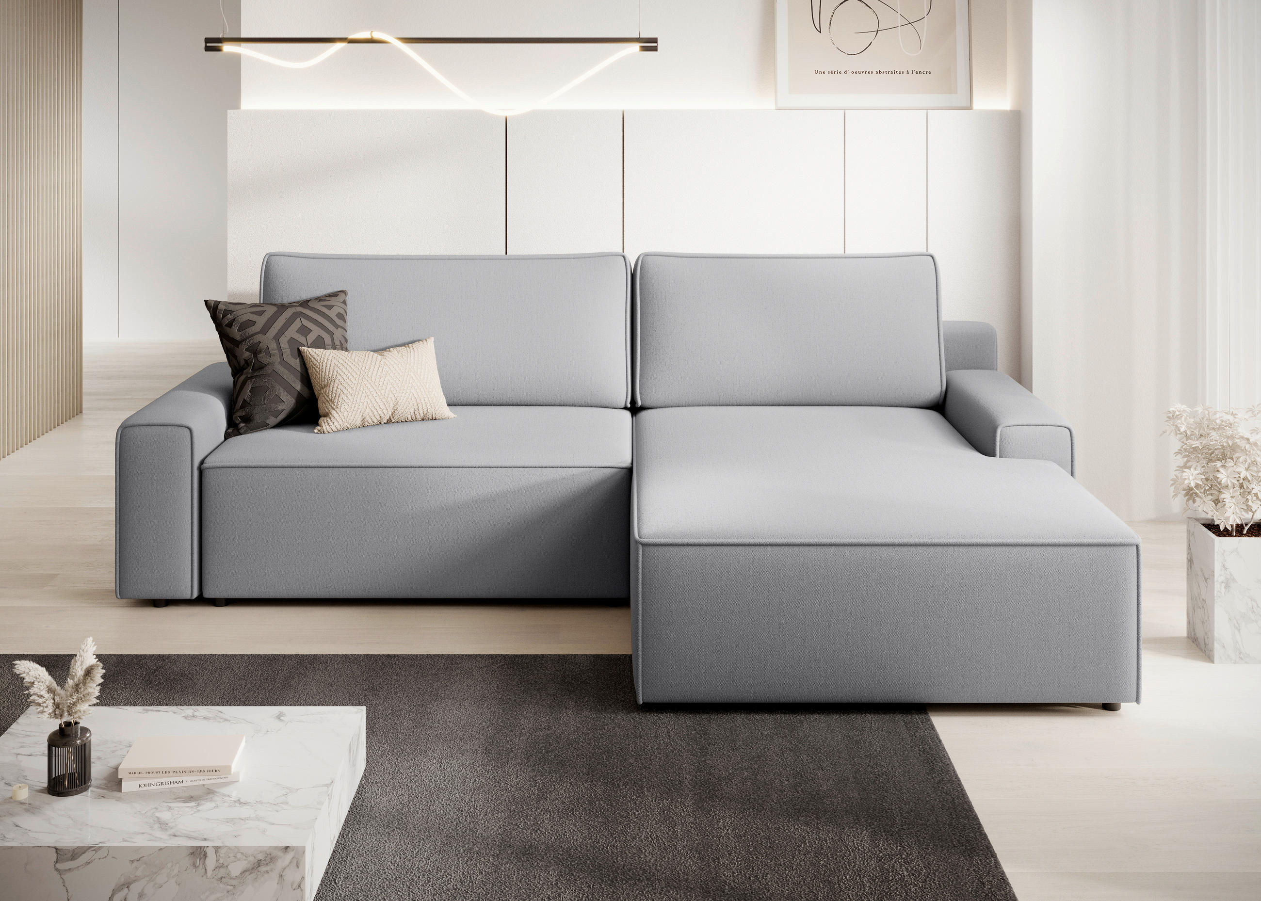 ECKSCHLAFSOFA CHALLANGE  mit Schlafen auf Sitzhöhe, Rücken echt, Armteil links, Armteil rechts Struktur Grau  - Schwarz/Grau, MODERN, Kunststoff/Textil (246/168cm) - Trendmanufaktur