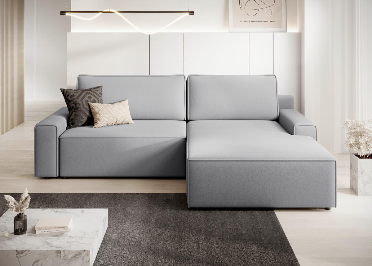 ECKSCHLAFSOFA CHALLANGE  mit Schlafen auf Sitzhöhe, Rücken echt, Armteil links, Armteil rechts Struktur Grau  - Schwarz/Grau, MODERN, Kunststoff/Textil (246/168cm) - Trendmanufaktur