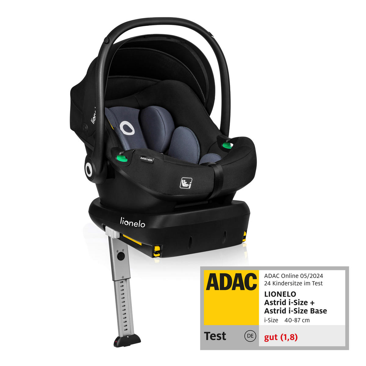 BABYSCHALE Astrid i-Size Black Grey   - Schwarz/Grau, Basics, Textil (44/64/57cm) - Lionelo