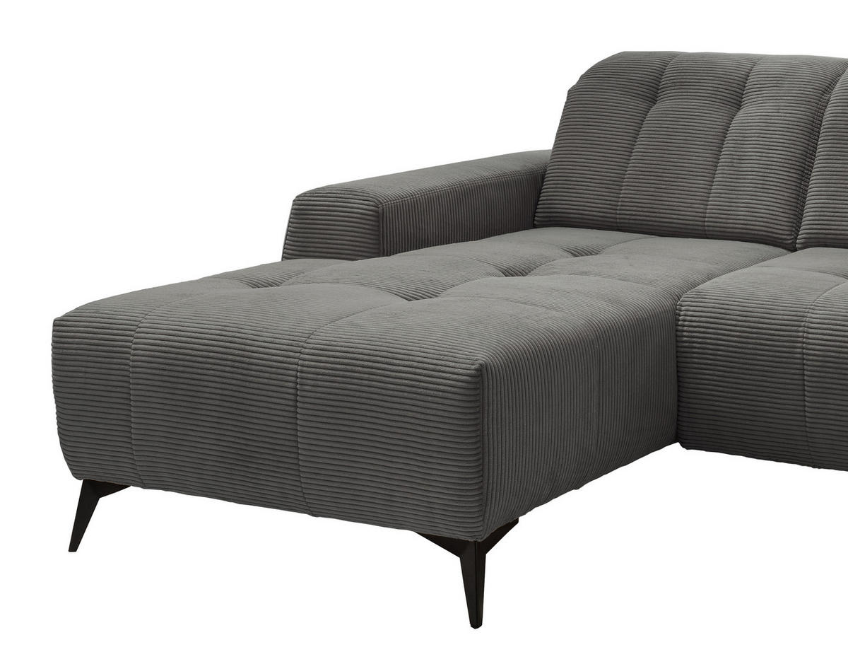 ECKSOFA in Cord Grau  - Schwarz/Grau, Modern, Textil/Metall (258/180cm) - Livetastic