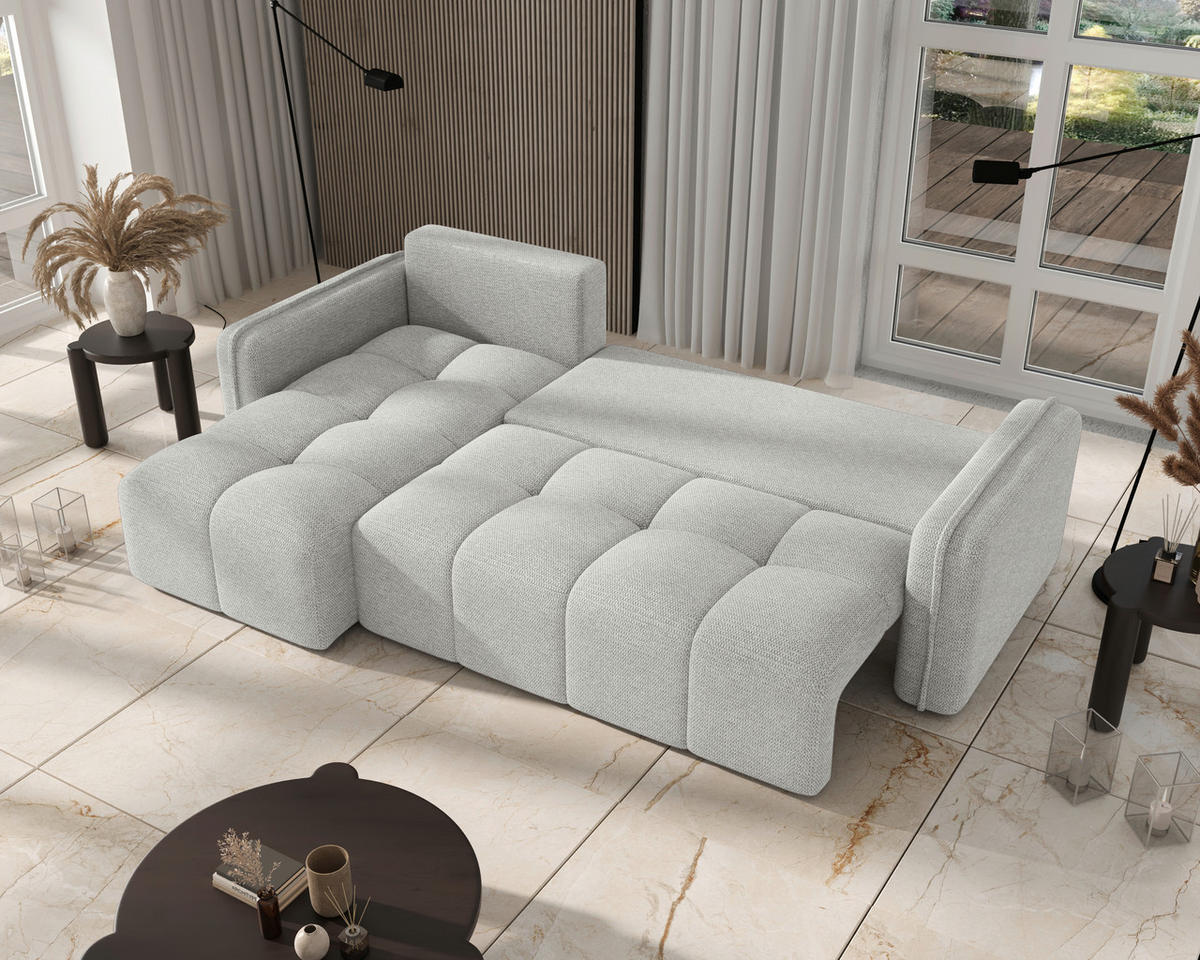 ECKSOFA  in Flachgewebe Hellgrau  - Hellgrau/Schwarz, MODERN, Kunststoff/Textil (142/240cm) - Carryhome
