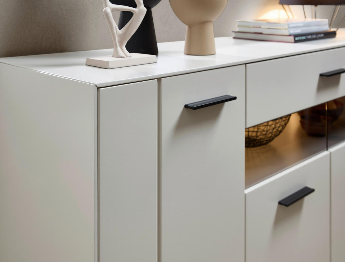 SIDEBOARD Hellgrau, Sahara  180/85/45 cm  - Hellgrau/Schwarz, MODERN, Glas/Holzwerkstoff (180/85/45cm) - Novel
