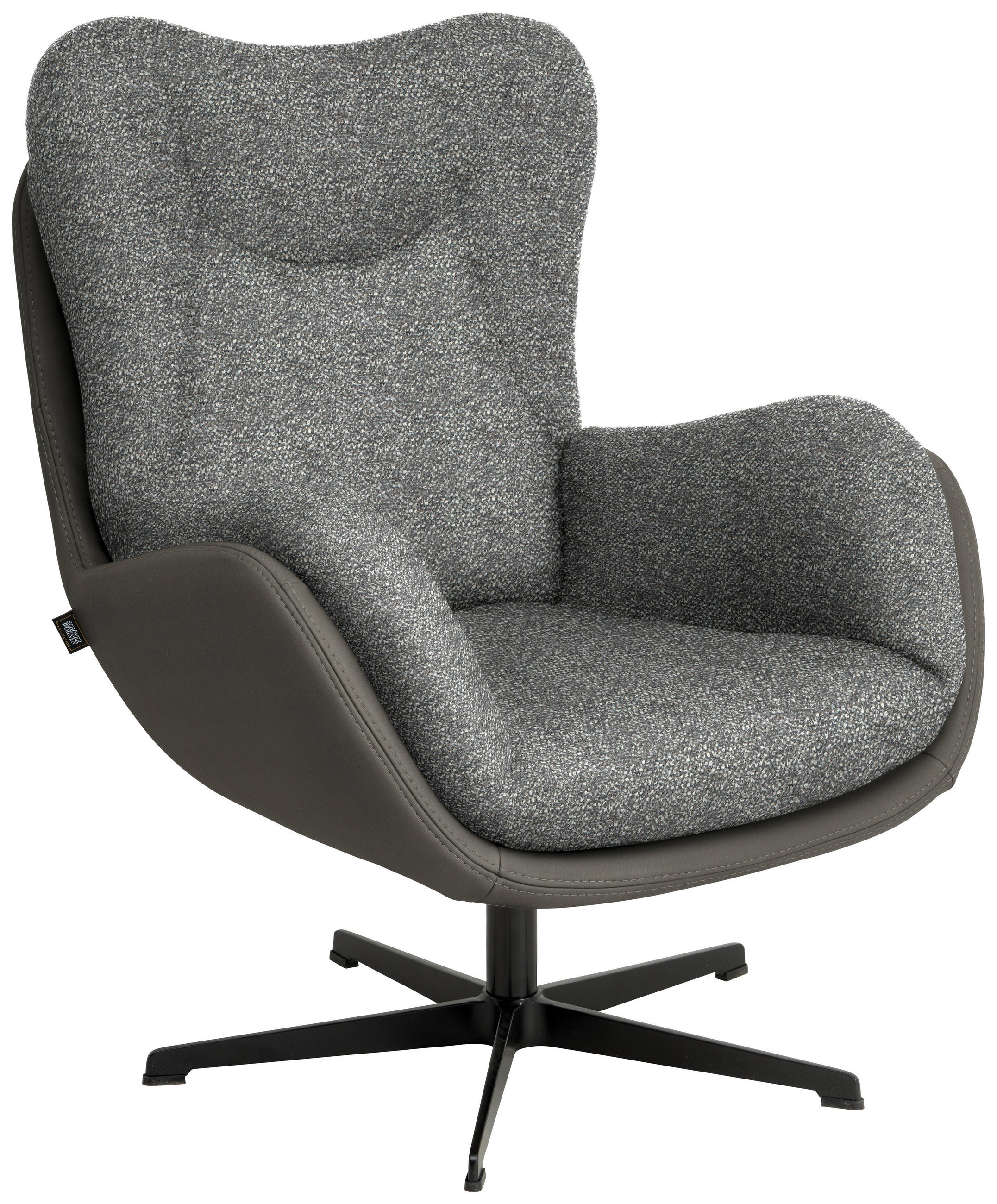 SESSEL in Chenille, Struktur Echtleder Grau  - Schwarz/Grau, Design, Leder/Textil (80/97/89cm) - Schöner Wohnen