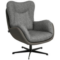SESSEL in Chenille, Struktur Echtleder Grau  - Schwarz/Grau, Design, Leder/Textil (80/97/89cm) - Schöner Wohnen