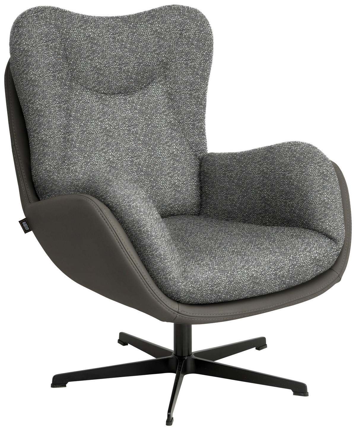 SESSEL in Chenille, Struktur Echtleder Grau  - Schwarz/Grau, Design, Leder/Textil (80/97/89cm) - Schöner Wohnen
