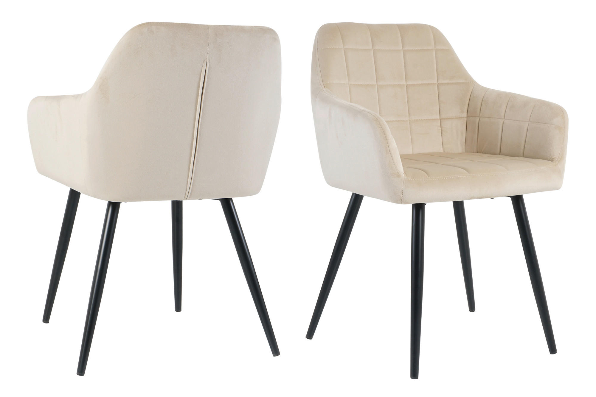 STOL MED ARMSTÖD SET 2 styck sammet  - beige/svart, Design, metall/textil (59/83/62cm) - Livetastic
