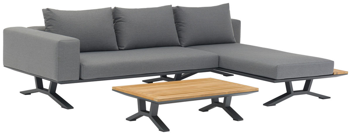 LOUNGEGARNITUR Teakholz massiv Aluminium  - Anthrazit/Naturfarben, Design, Holz/Textil (172/97/25cm) - Amatio